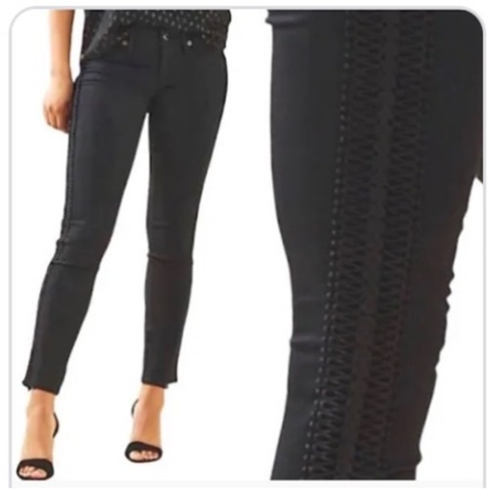 Lilly Pulitzer‎ Worth Skinny Pant Onyx Black Soutache Trim Stretch Denim Jeans 8